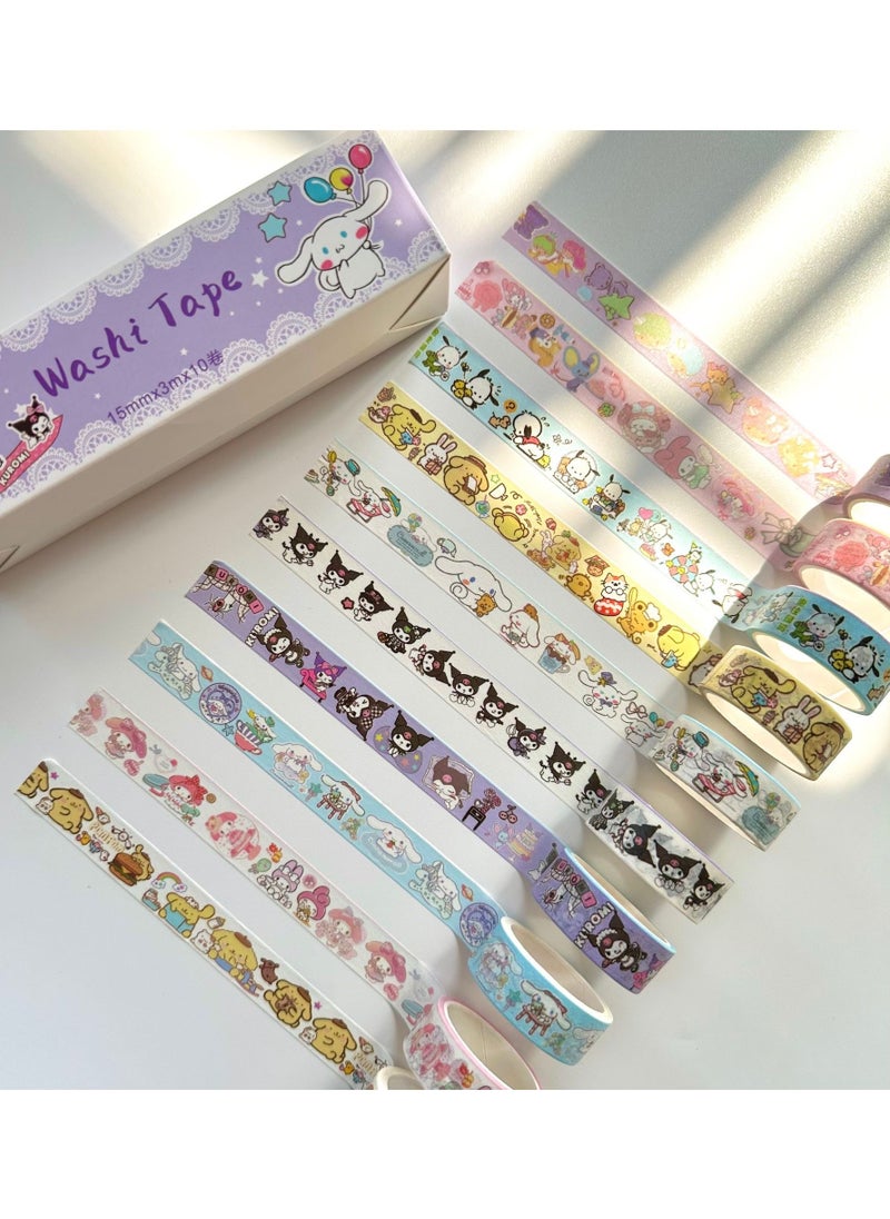 Generic - 10 Rolls Cute Washi Tape Set,Sanrio Children's stationery Gift Set, Aesthetic Decorative Masking Tape Sets for Scrapbook, Journaling, Kid's DIY Craft, Scrapbooking Supplies - Image 1