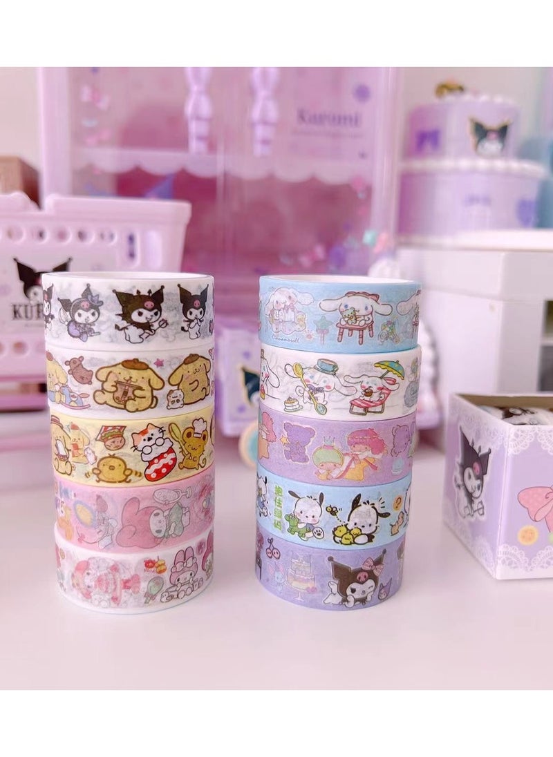 Generic - 10 Rolls Cute Washi Tape Set,Sanrio Children's stationery Gift Set, Aesthetic Decorative Masking Tape Sets for Scrapbook, Journaling, Kid's DIY Craft, Scrapbooking Supplies - Image 1