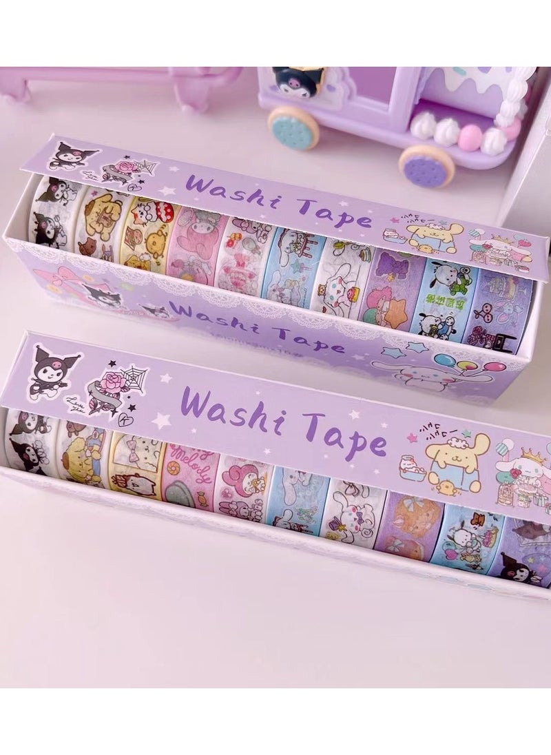 Generic - 10 Rolls Cute Washi Tape Set,Sanrio Children's stationery Gift Set, Aesthetic Decorative Masking Tape Sets for Scrapbook, Journaling, Kid's DIY Craft, Scrapbooking Supplies - Image 1