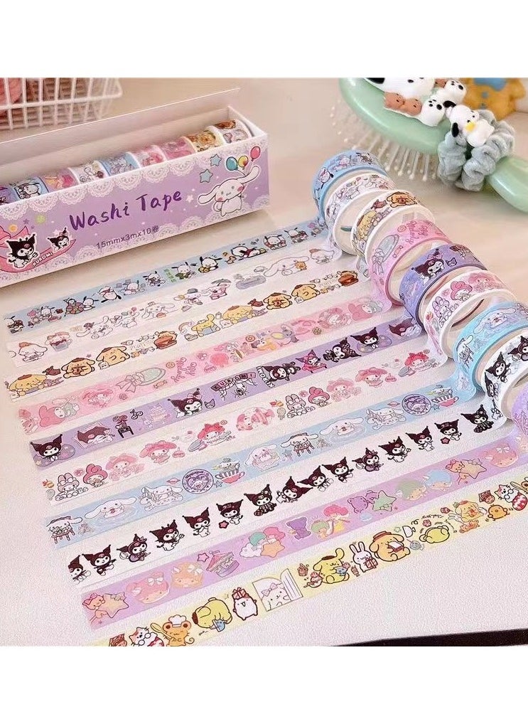 Generic - 10 Rolls Cute Washi Tape Set,Sanrio Children's stationery Gift Set, Aesthetic Decorative Masking Tape Sets for Scrapbook, Journaling, Kid's DIY Craft, Scrapbooking Supplies - Image 1