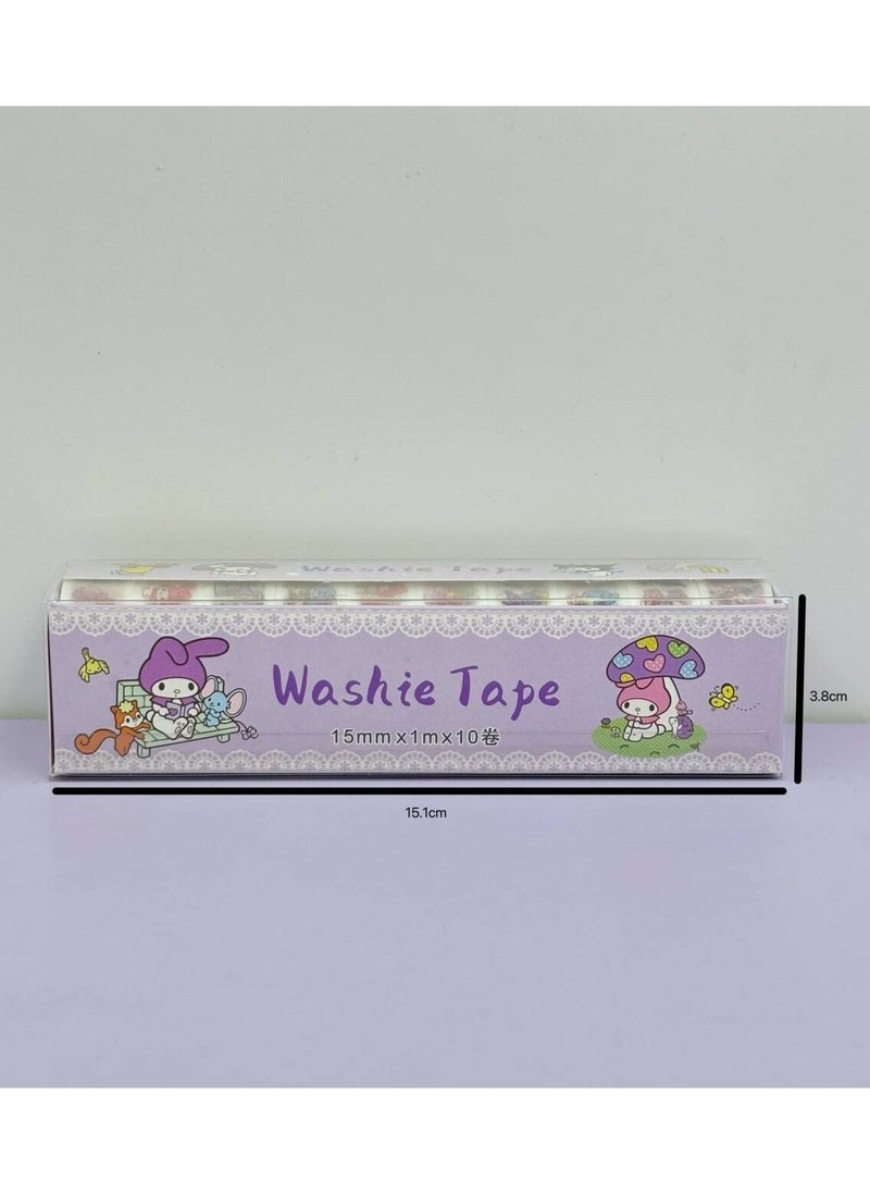 Generic - 10 Rolls Cute Washi Tape Set,Sanrio Children's stationery Gift Set, Aesthetic Decorative Masking Tape Sets for Scrapbook, Journaling, Kid's DIY Craft, Scrapbooking Supplies - Image 1