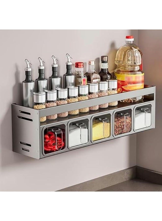 DUNISO Wall Mounted Spice Rack ，Spice Jar Set with 5 Spice Box ，Spice Rack for Kitchen Cabinet，Sturdy and Durable，for Kitchen, Counter, Food Storage - Image 1