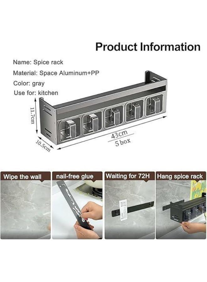 DUNISO Wall Mounted Spice Rack ，Spice Jar Set with 5 Spice Box ，Spice Rack for Kitchen Cabinet，Sturdy and Durable，for Kitchen, Counter, Food Storage - Image 4