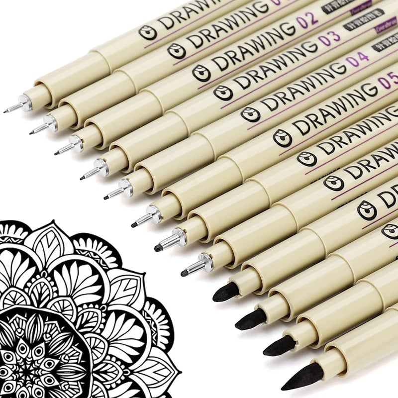 JEMICA Fineliner Pens, 12 Pack Pen Set Black, Technical Drawing Pens for Artist No Bleed Calligraphy Pens, Archival Ink Brush Pen Art Pens for Journaling, Illustration, Sketching, Anime - Image 1