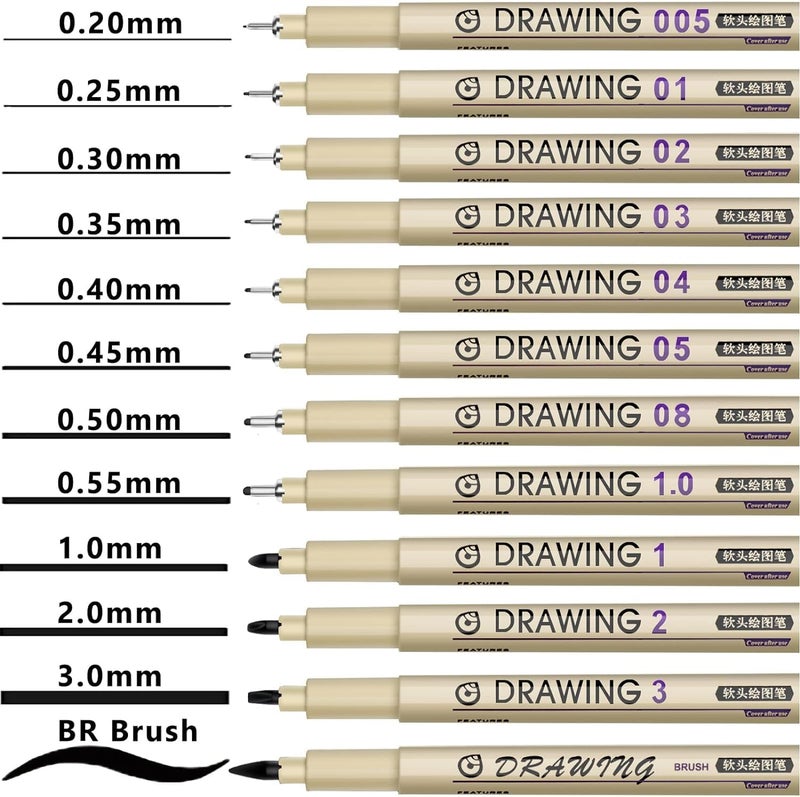 JEMICA Fineliner Pens, 12 Pack Pen Set Black, Technical Drawing Pens for Artist No Bleed Calligraphy Pens, Archival Ink Brush Pen Art Pens for Journaling, Illustration, Sketching, Anime - Image 2