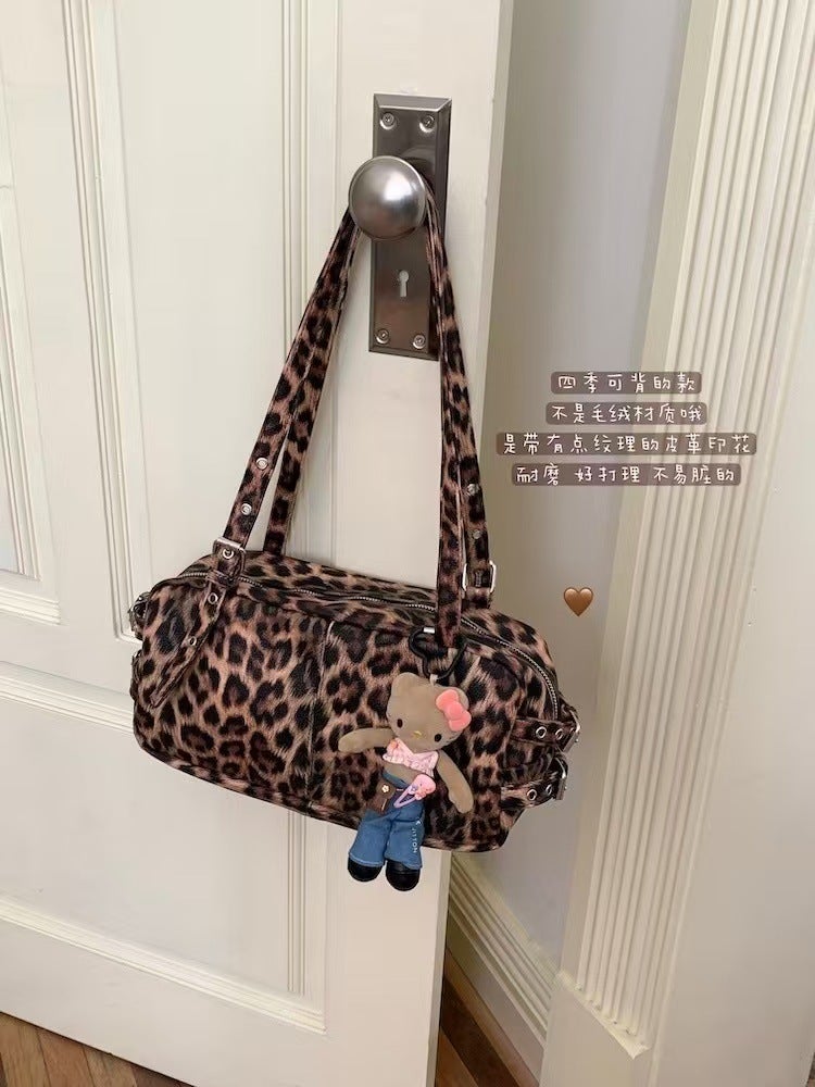 Homemade Leopard Print Series Korean Female Niche Ins Blogger Motorcycle Boston Armpit Bag High-End Shoulder Bag - Image 4