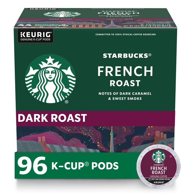 Starbucks K-Cup Coffee Pods, Dark Roast Coffee, French Roast for Keurig Brewers, 100% Arabica, 4 boxes (96 pods total) - Image 1