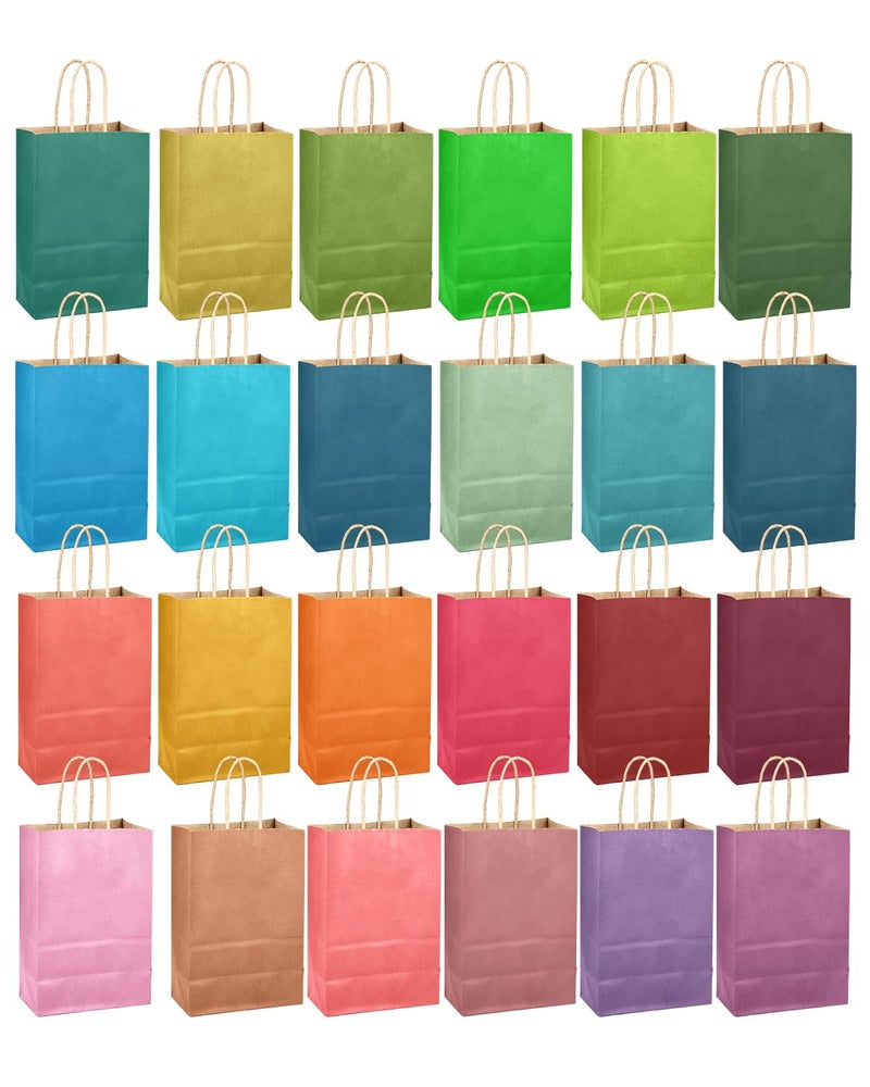 Qiqee 24Pcs Small Gift Paper Bag With Handles Bulk - 8.3""X6""X3. 15"" Rainbow Party Bags - Mulit Color - Image 3