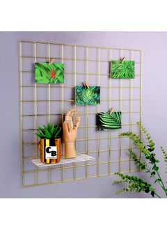 CreativeBuzz CreativeBuzz Steel Photo Collage Grid And 10 Wooden Deginer Clips Photo frame grid DIY Mesh Wire Frame Metal Hanging Aesthetic Moments Photo Wall Dcor for Home Living Room and office Gold  - Image 1