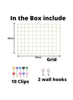 CreativeBuzz CreativeBuzz Steel Photo Collage Grid And 10 Wooden Deginer Clips Photo frame grid DIY Mesh Wire Frame Metal Hanging Aesthetic Moments Photo Wall Dcor for Home Living Room and office Gold  - Image 2