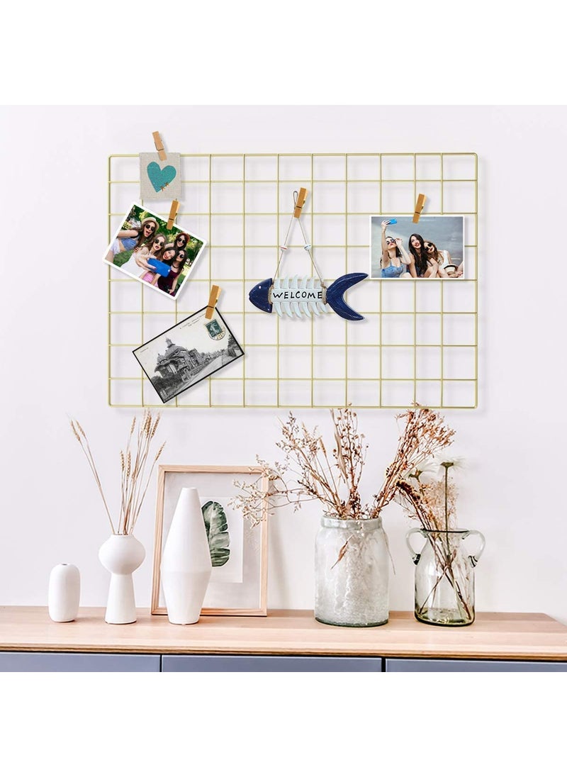 CreativeBuzz CreativeBuzz Steel Photo Collage Grid And 10 Wooden Deginer Clips Photo frame grid DIY Mesh Wire Frame Metal Hanging Aesthetic Moments Photo Wall Dcor for Home Living Room and office Gold  - Image 3