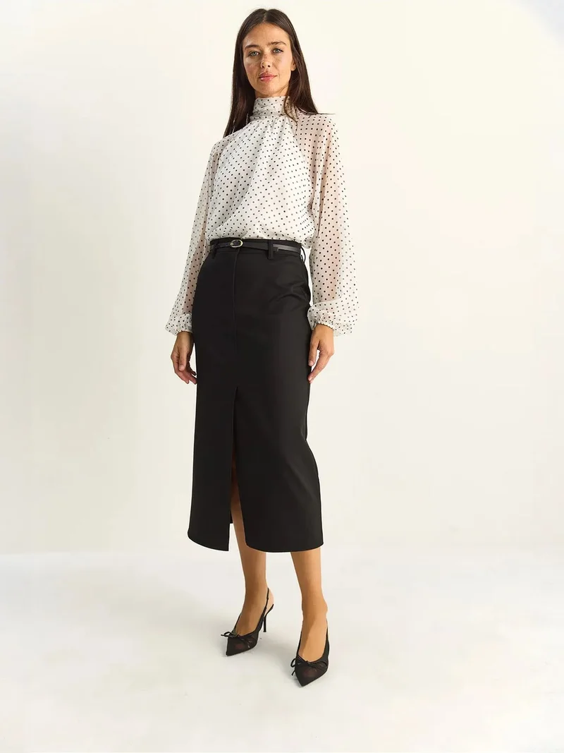 Bianco Lucci LUCCI High-Waist Midi Pencil Skirt With Slit