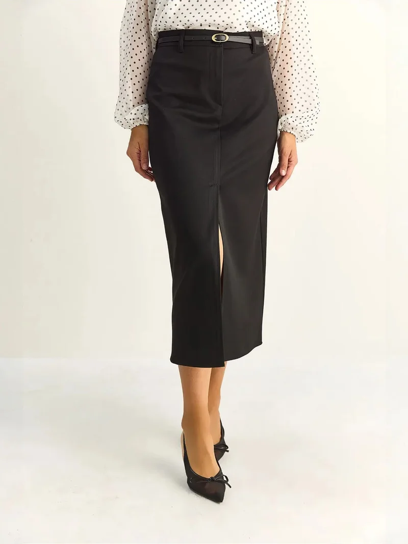 Bianco Lucci LUCCI High-Waist Midi Pencil Skirt With Slit