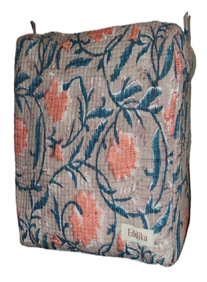 Eddika Quilted Hand Block Printed Cotton Multipurpose Extra Large Cosmetic Bags for Storage, Travel Kit, Makeup Pouches,Toiletry Bag(l�b�h 9.5 �5�8.5 inches) eeltpcb04 - Image 1