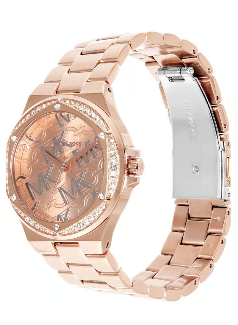 MK Lennox Three-Hand Rose Gold-Tone Stainless Steel Watch-7405 - Image 3