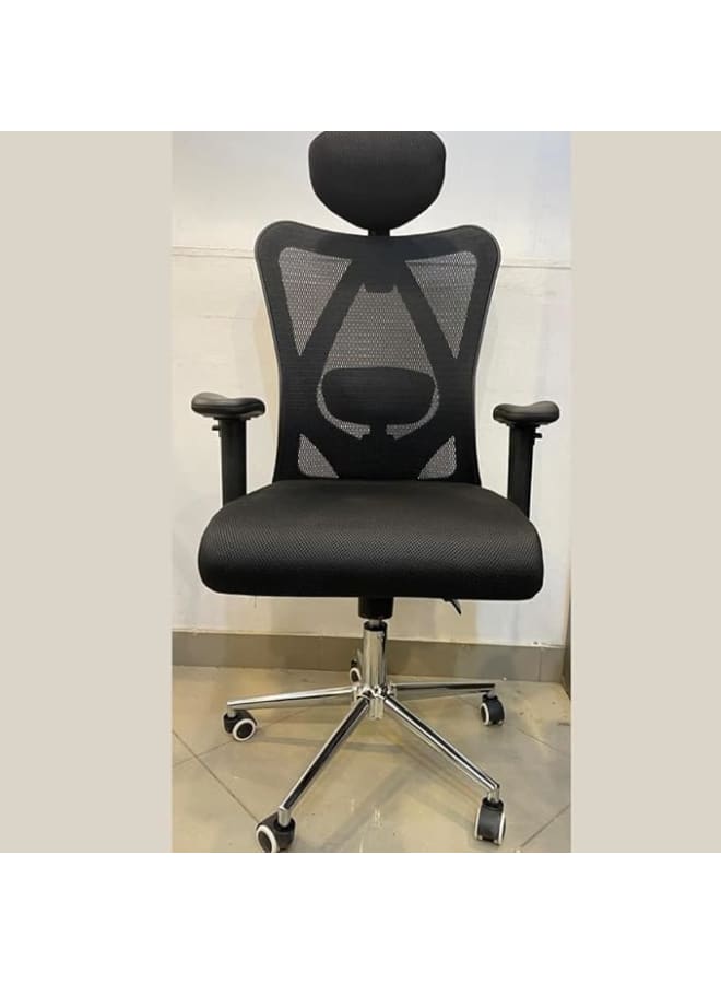 Markero Group High-Back Ergonomic Mesh Chair – Adjustable Swivel Office Seat with Headrest, Lumbar Support & Full Warranty (Black) - Image 1
