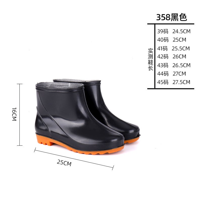New Mens Black High-Top Thick-Soled PVC Rain Boots 0358 low tube (single shoe)