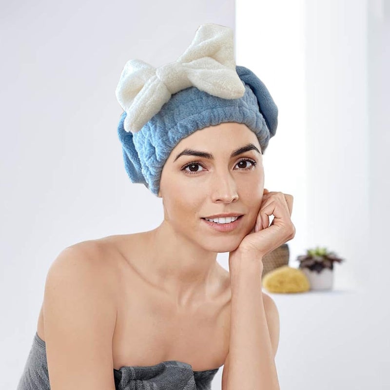 Fezora Super Absorbent Hair Towel Wrap for Wet Hair, Fast Drying Microfiber Hair Drying Towel Cap with Bow-Knot, Microfiber Hair Towel Wrap for Women (Sky Blue) - Image 3