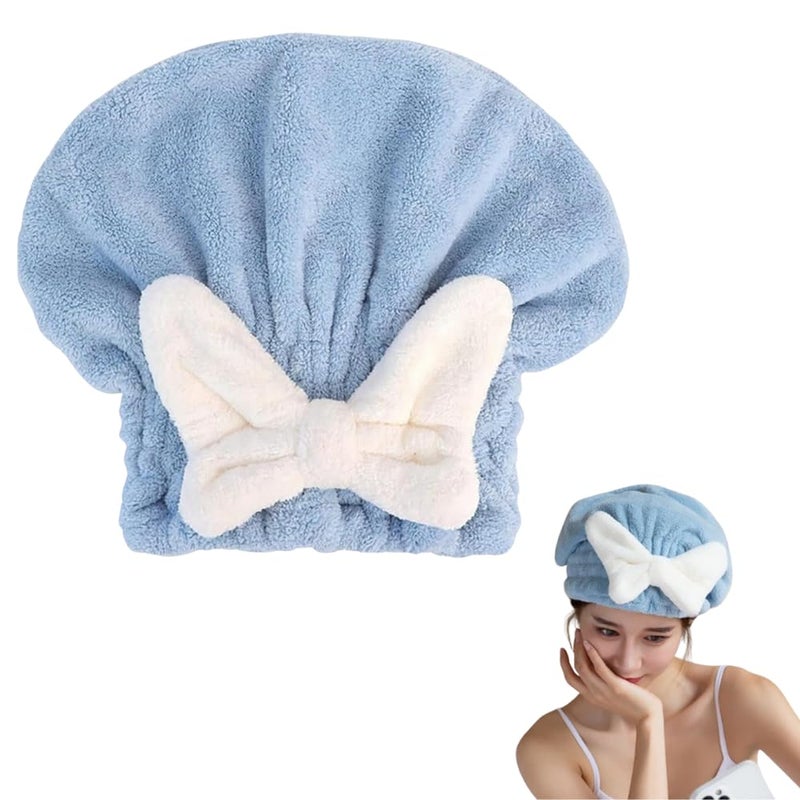Fezora Super Absorbent Hair Towel Wrap for Wet Hair, Fast Drying Microfiber Hair Drying Towel Cap with Bow-Knot, Microfiber Hair Towel Wrap for Women (Sky Blue) - Image 1