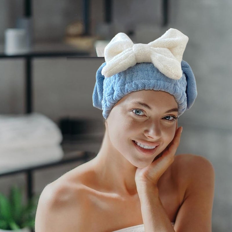 Fezora Super Absorbent Hair Towel Wrap for Wet Hair, Fast Drying Microfiber Hair Drying Towel Cap with Bow-Knot, Microfiber Hair Towel Wrap for Women (Sky Blue) - Image 5
