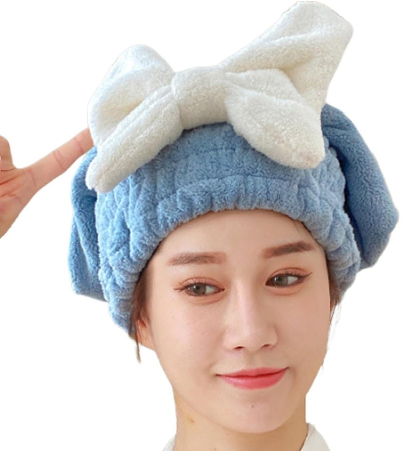 Fezora Super Absorbent Hair Towel Wrap for Wet Hair, Fast Drying Microfiber Hair Drying Towel Cap with Bow-Knot, Microfiber Hair Towel Wrap for Women (Sky Blue) - Image 4