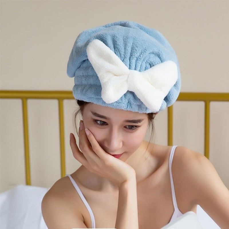 Fezora Super Absorbent Hair Towel Wrap for Wet Hair, Fast Drying Microfiber Hair Drying Towel Cap with Bow-Knot, Microfiber Hair Towel Wrap for Women (Sky Blue) - Image 2