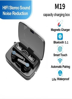 NEWEST TWS M19 Bluetooth Earbud, Wireless Headphones,Noise Cancelling,Bass Stress,Sports Gaming Headset with Mic LED Power Display Intelligente Touch Control Black  - Image 1
