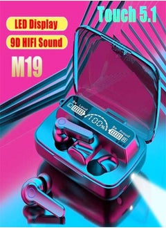 NEWEST TWS M19 Bluetooth Earbud, Wireless Headphones,Noise Cancelling,Bass Stress,Sports Gaming Headset with Mic LED Power Display Intelligente Touch Control Black  - Image 2
