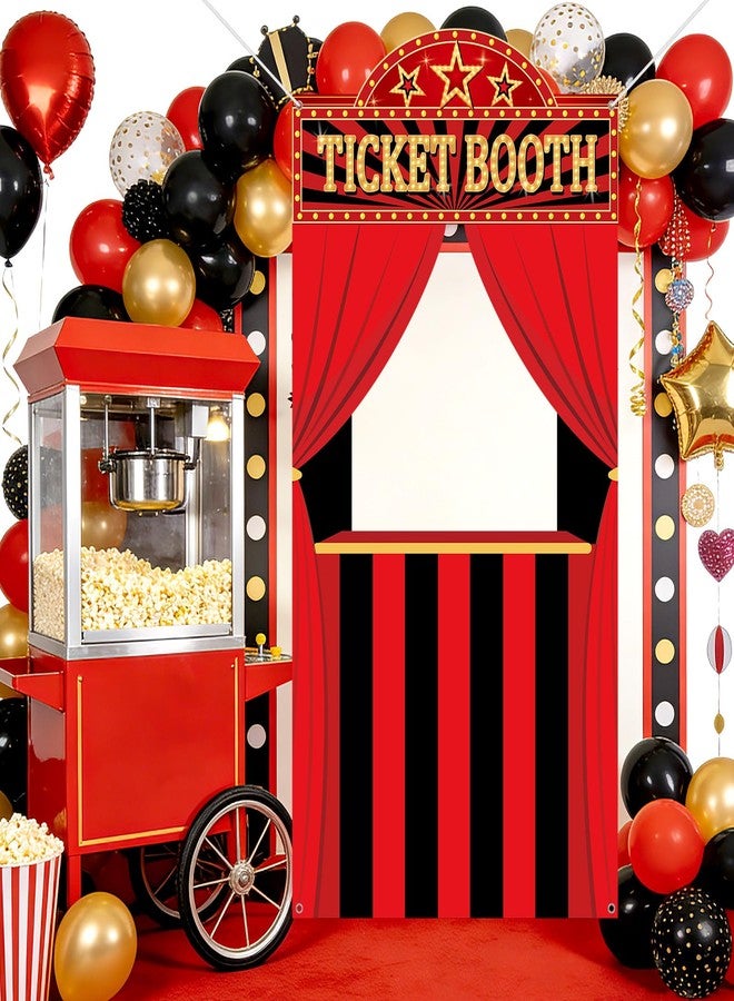 Oitnlaughter Movie Night Party Ticket Booth Movie Night Birthday Party Decorations Now Showing Photo Booth Props Movies Theater Backdrop Door Hanging Banner for Cinema Night Red Carpet Birthday Supplies - Image 5