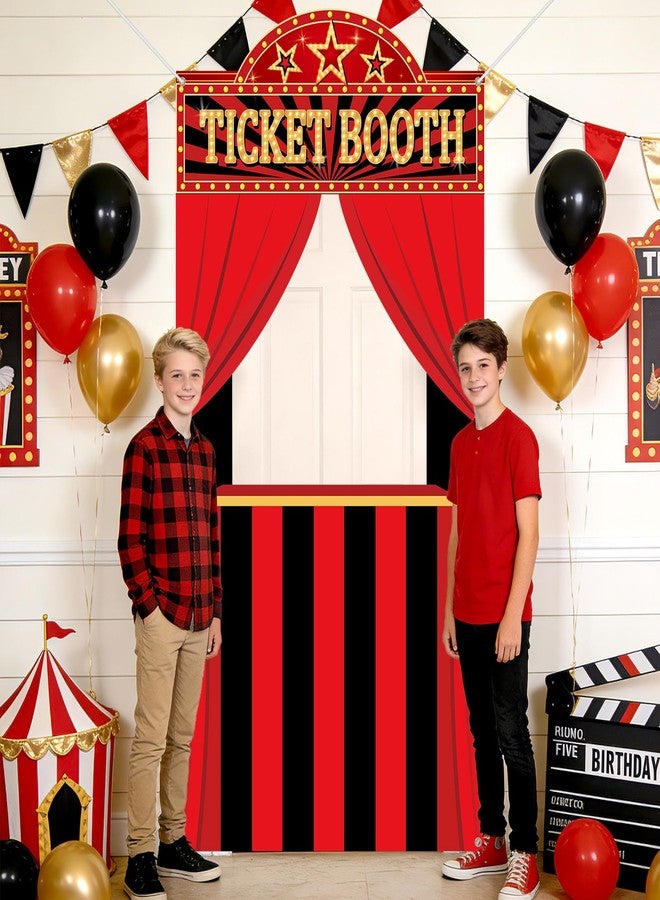 Oitnlaughter Movie Night Party Ticket Booth Movie Night Birthday Party Decorations Now Showing Photo Booth Props Movies Theater Backdrop Door Hanging Banner for Cinema Night Red Carpet Birthday Supplies - Image 4