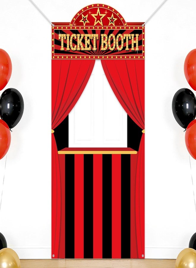 Oitnlaughter Movie Night Party Ticket Booth Movie Night Birthday Party Decorations Now Showing Photo Booth Props Movies Theater Backdrop Door Hanging Banner for Cinema Night Red Carpet Birthday Supplies - Image 1