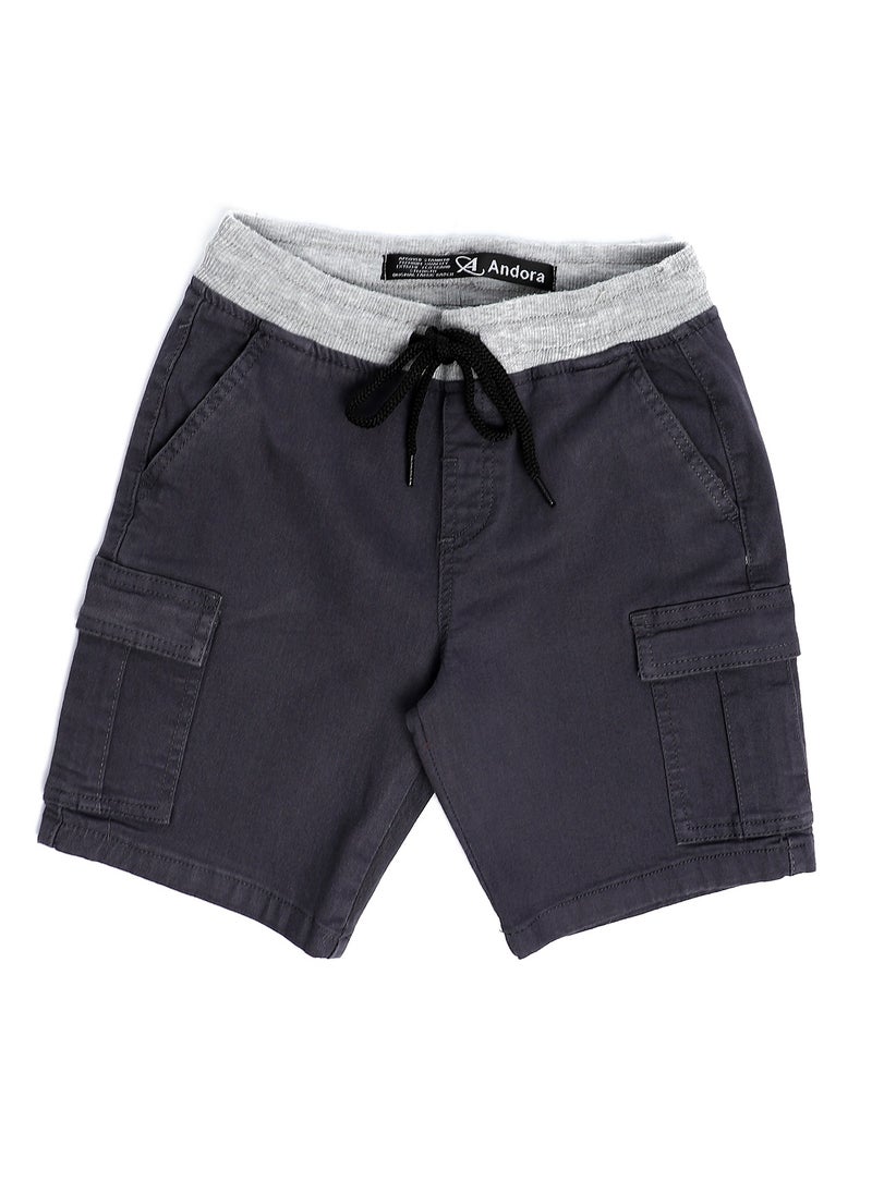 Andora - Boys Elastic Waist with Drawstring Baggy Shorts - Dark Grey - Image 1