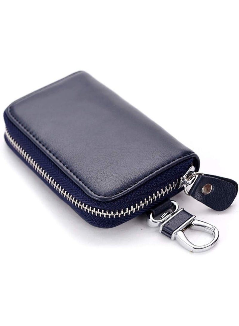 Genuine Leather Zipper Key Holder, Cowhide Key Case, Universal Car and Home Multifunctional Key Holder, with 2 Card Slots, 6 Hooks, and 1 Access Card, Key Case Wallet for Men and Women - Image 5