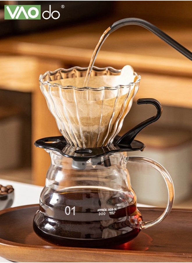 VAOdo - Pour Over Coffee Maker Set, 400ML Coffee Server with Glass Coffee Dripper and 40 Filter Papers , 2 in 1 Hand Drip Coffee Set Home or Office,1-3 Cups - Image 1