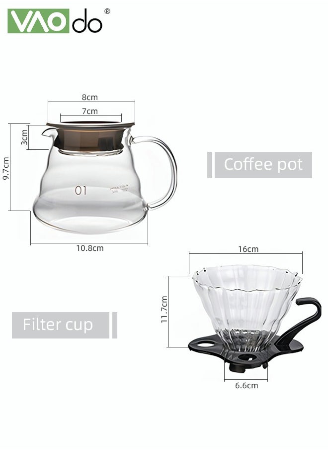 VAOdo - Pour Over Coffee Maker Set, 400ML Coffee Server with Glass Coffee Dripper and 40 Filter Papers , 2 in 1 Hand Drip Coffee Set Home or Office,1-3 Cups - Image 1