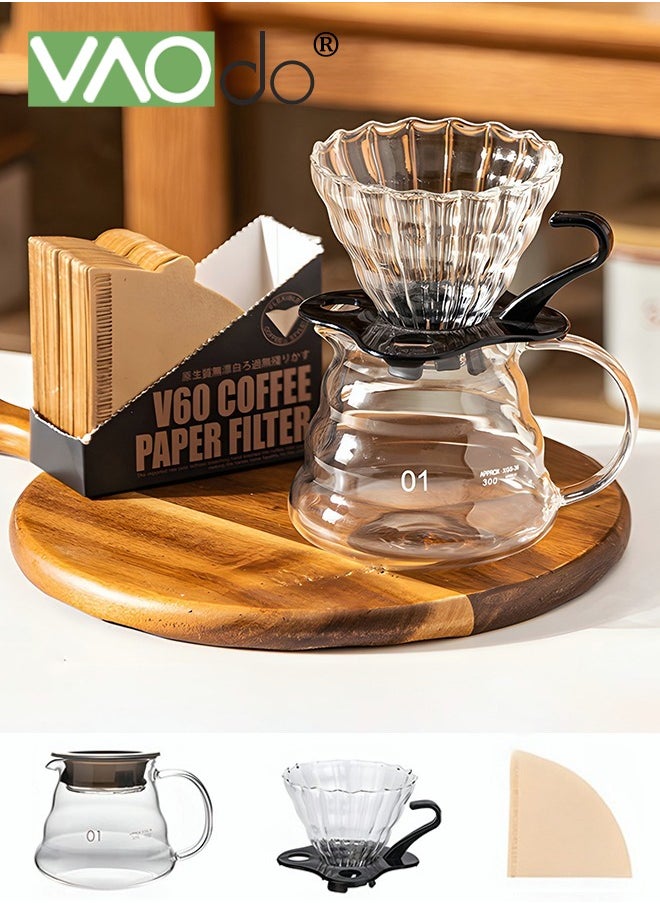 VAOdo - Pour Over Coffee Maker Set, 400ML Coffee Server with Glass Coffee Dripper and 40 Filter Papers , 2 in 1 Hand Drip Coffee Set Home or Office,1-3 Cups - Image 1