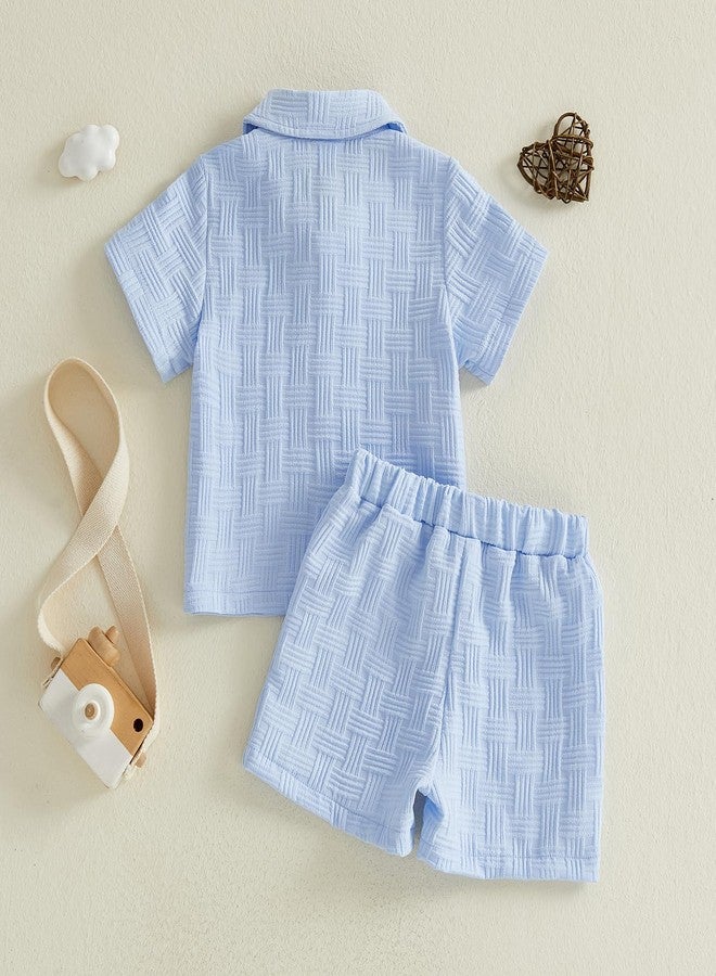 Thorn Tree Toddler Boy Outfit Button Down Shirt Short Sleeve Tops Elastic Waist Shorts Solid Baby Clothes Summer Outfits (SKY BLUE, 3-4Y) - Image 4