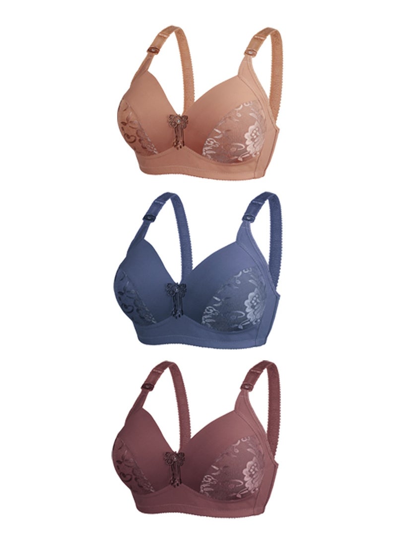 3-piece Set Of Large-Size D-cup Bras Without Underwire For Middle-aged And Elderly People - Image 1