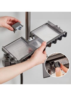Alissa Shower Storage Holder Bathroom Shelf Pole Shelves No Drilling Bathroom Shower Caddy Shelf  Adjustable Shower Caddy Guardrail and Hanging Hooks Shower Rod Tray for Round Tube 24-25.5mm  - Image 3
