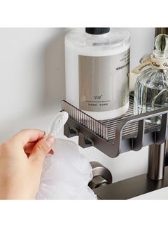 Alissa Shower Storage Holder Bathroom Shelf Pole Shelves No Drilling Bathroom Shower Caddy Shelf  Adjustable Shower Caddy Guardrail and Hanging Hooks Shower Rod Tray for Round Tube 24-25.5mm  - Image 5