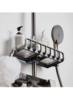 Alissa Shower Storage Holder Bathroom Shelf Pole Shelves No Drilling Bathroom Shower Caddy Shelf  Adjustable Shower Caddy Guardrail and Hanging Hooks Shower Rod Tray for Round Tube 24-25.5mm  - Image 4
