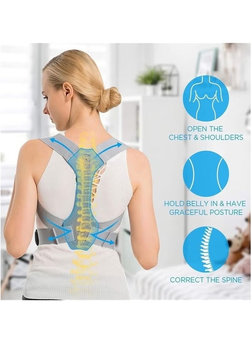 Back Brace and Posture Corrector for Men and Women, Spinal Corrector，Adjustable Back Brace for Hunchback and Posture Support, Relieves Shoulder-Neck-Back Pain (Grey/Size:S/M/L)) - Image 5