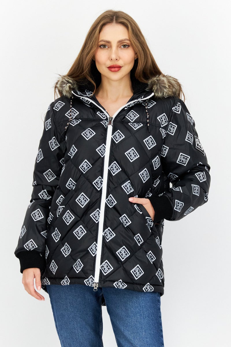 Eddie Bauer x Baja East Women Long Sleeves Allover Print Hooded Puffer Jacket, Multicolor - Image 1