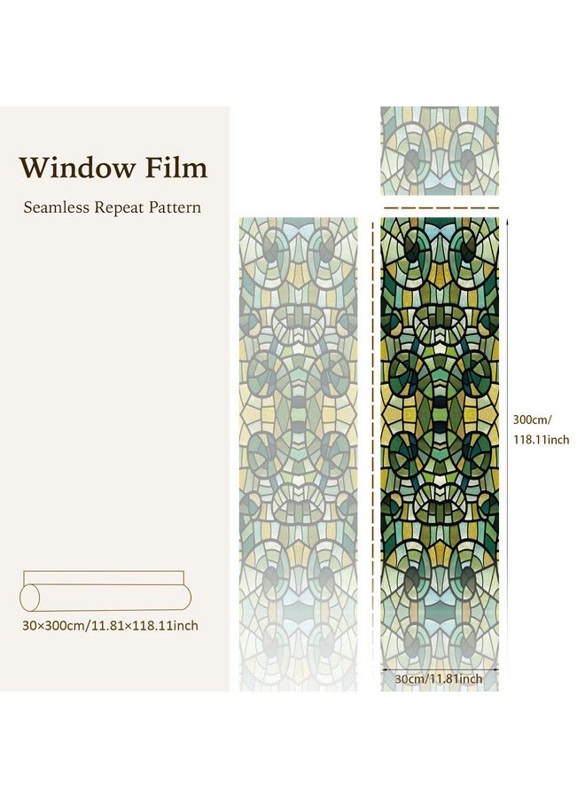 FUNLIFE Stained Glass Film Doublesided Thickened Static Cling Nonadhesive Decals Decor For Door Window 11.8"X118" Green Mosaic - Image 3