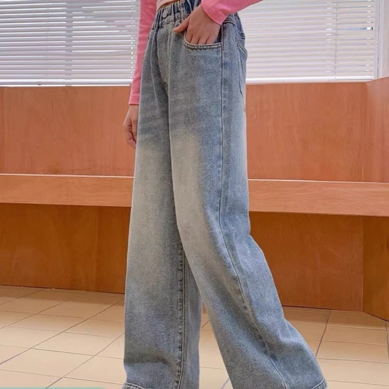Girls' Jeans Wide Leg Pants Girls' Pants Big Kids Junior High School Students Children Loose Straight Leg Pants - Image 3