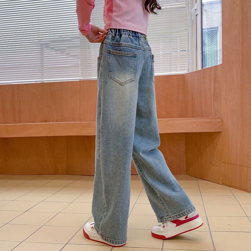 Girls' Jeans Wide Leg Pants Girls' Pants Big Kids Junior High School Students Children Loose Straight Leg Pants - Image 4