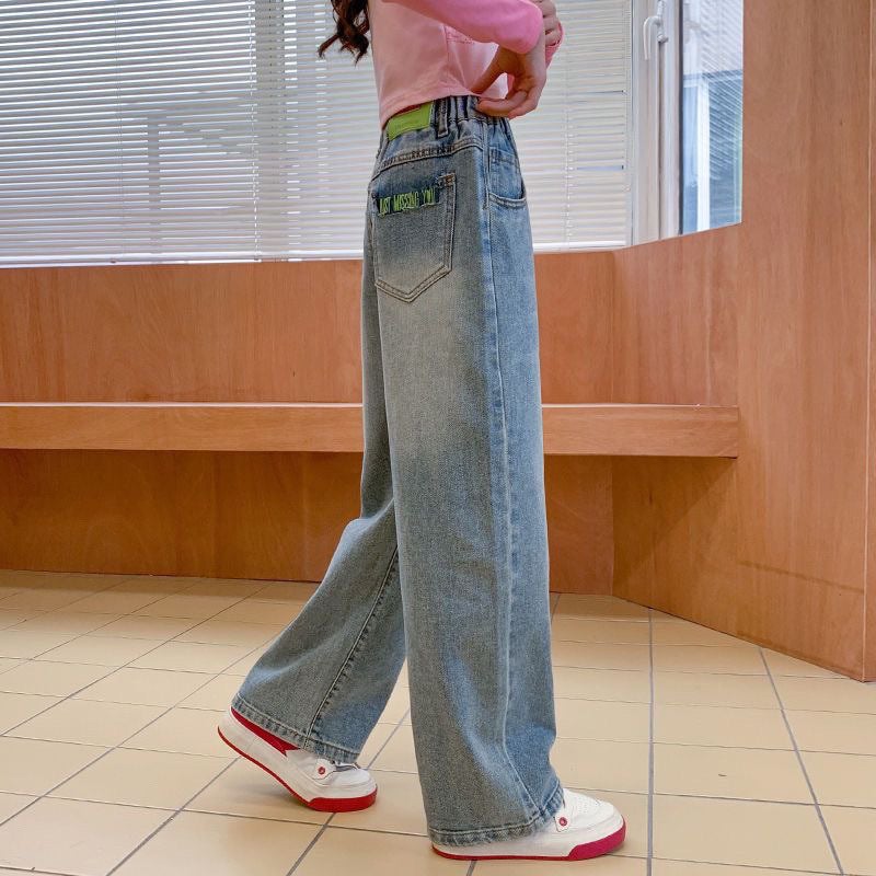 Girls' Jeans Wide Leg Pants Girls' Pants Big Kids Junior High School Students Children Loose Straight Leg Pants - Image 5