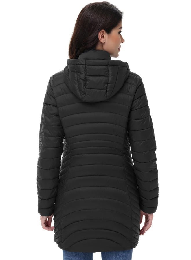 MIDNIGHTSUN Women's Lightweight Puffer Jacket Warm Puffer Coat with Hood (Black, XXL) - Image 3