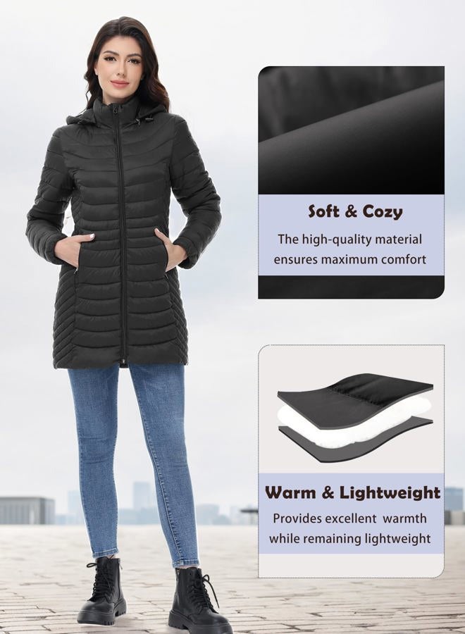 MIDNIGHTSUN Women's Lightweight Puffer Jacket Warm Puffer Coat with Hood (Black, XXL) - Image 5