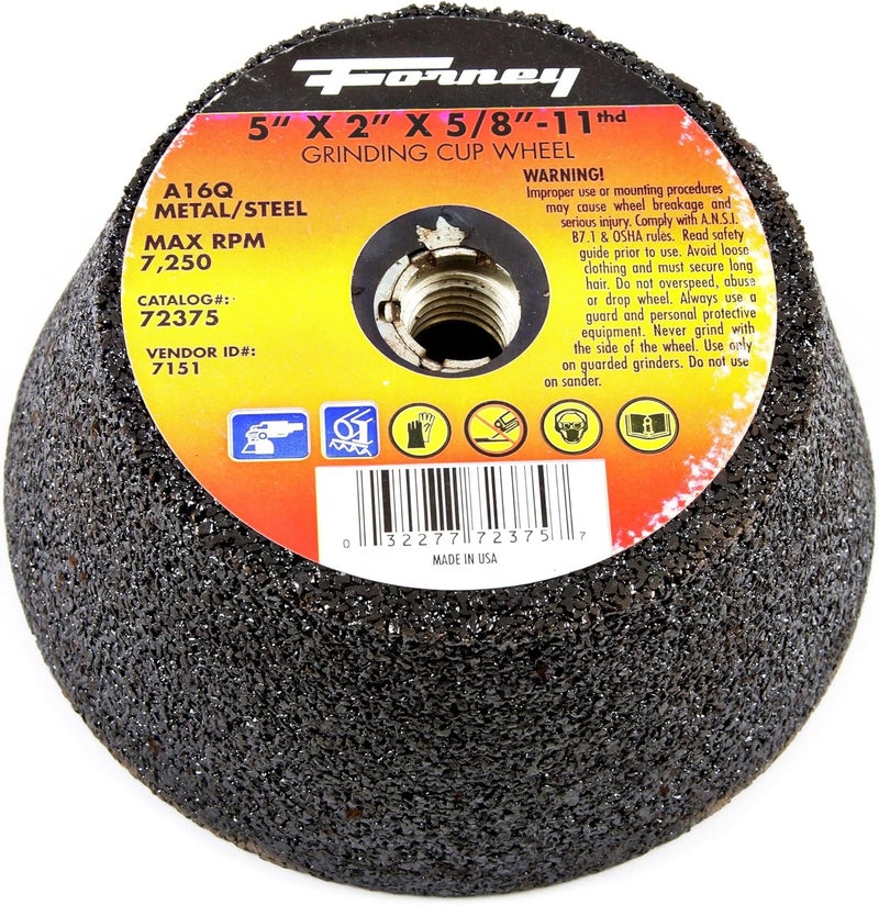 Forney 72375 Grinding Cup Wheel Type 11 Flared Metal with 58Inch11 Threaded Arbor A16Q 5Inchby2Inch - Image 1